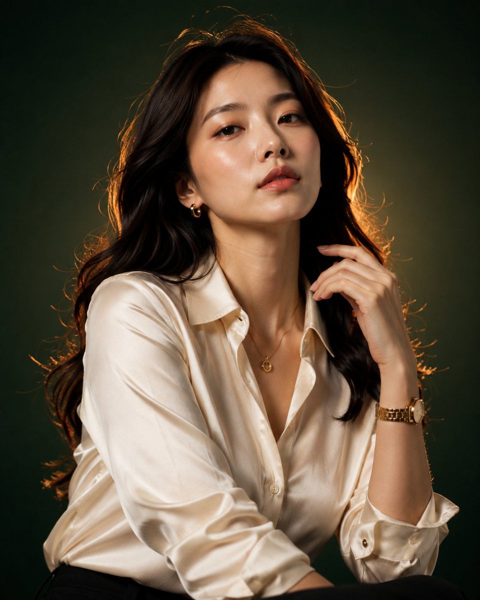 An ultra-premium luxury fashion editorial portrait of a beautiful young East Asi