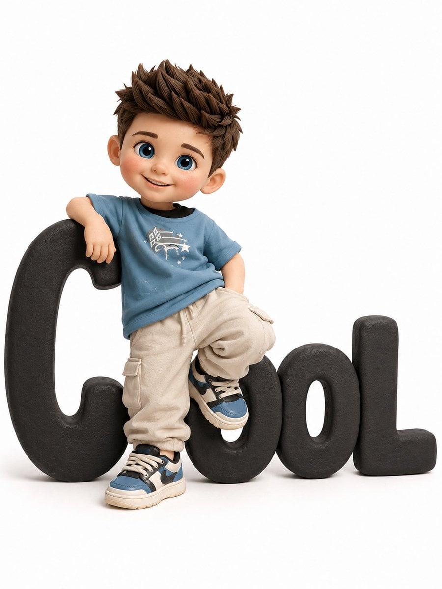 A cute character made by hand from clay, made in the style of 3D animation. The 