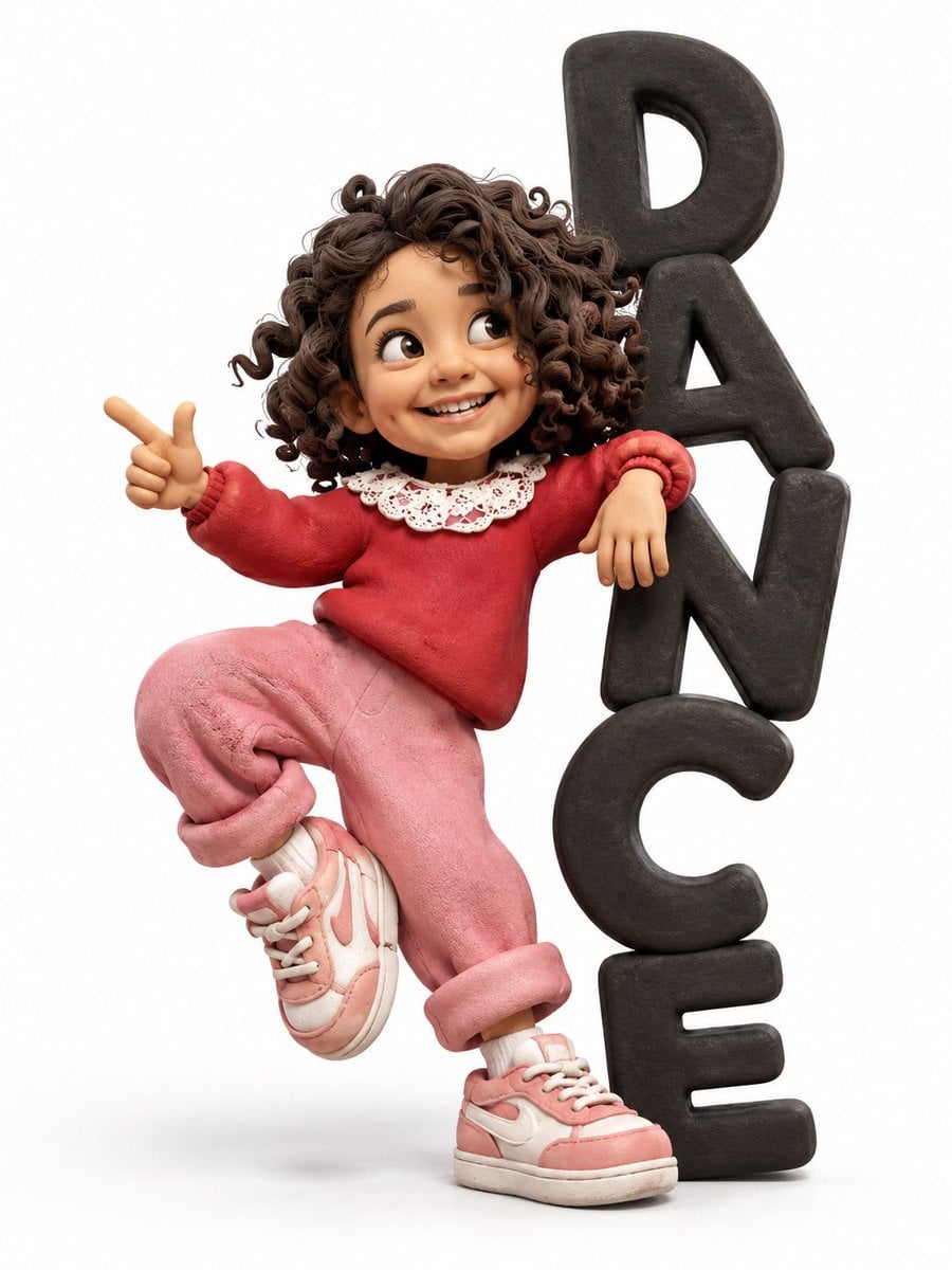 A cute character made by hand from clay, made in the style of 3D animation. The 