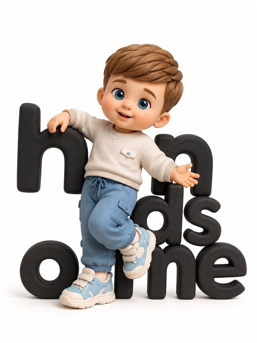A cute character made by hand from clay, made in the style of 3D animation. The 