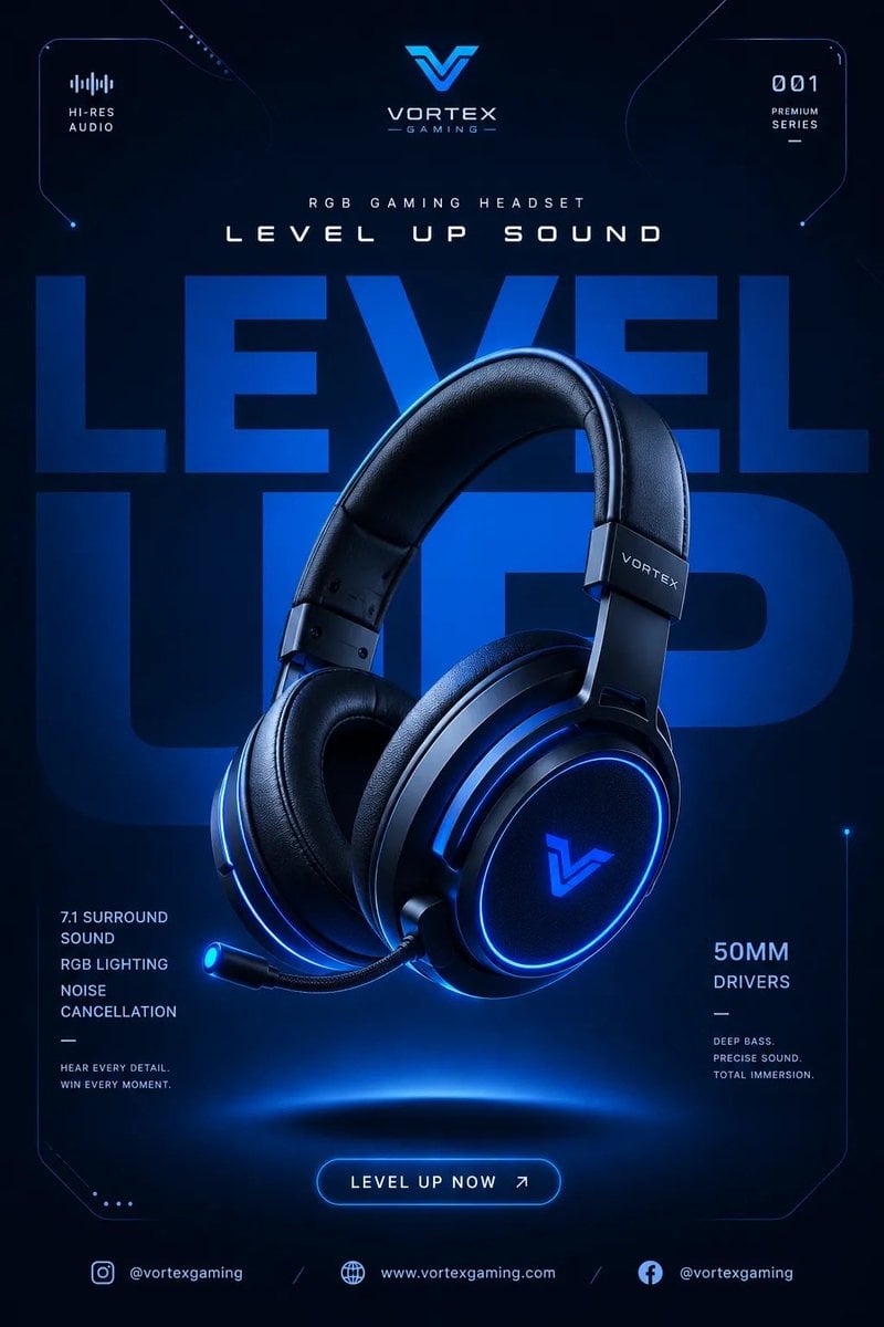 Create a premium modern tech product promotional social media poster for [BRAND 