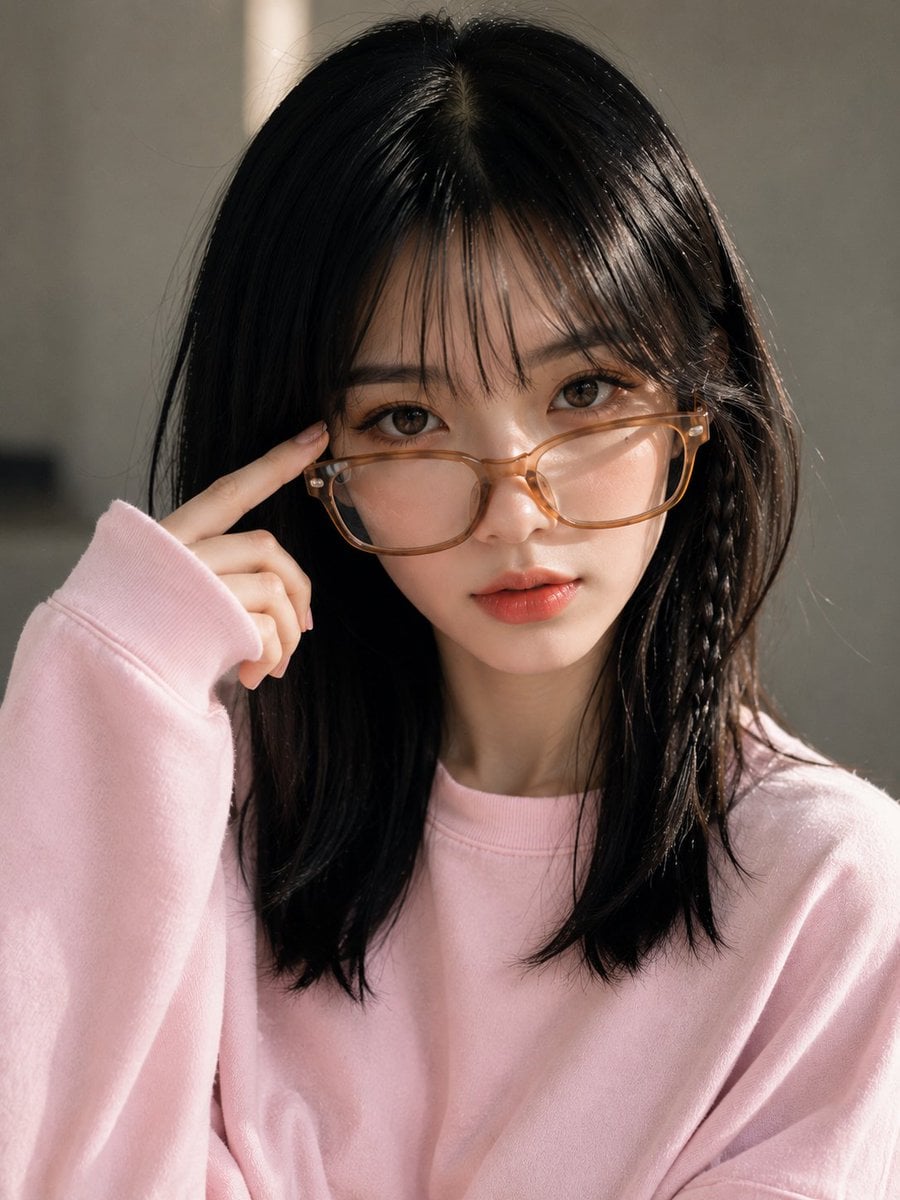 A young Asian woman with a soft oval face, fair porcelain skin, a subtle beauty 