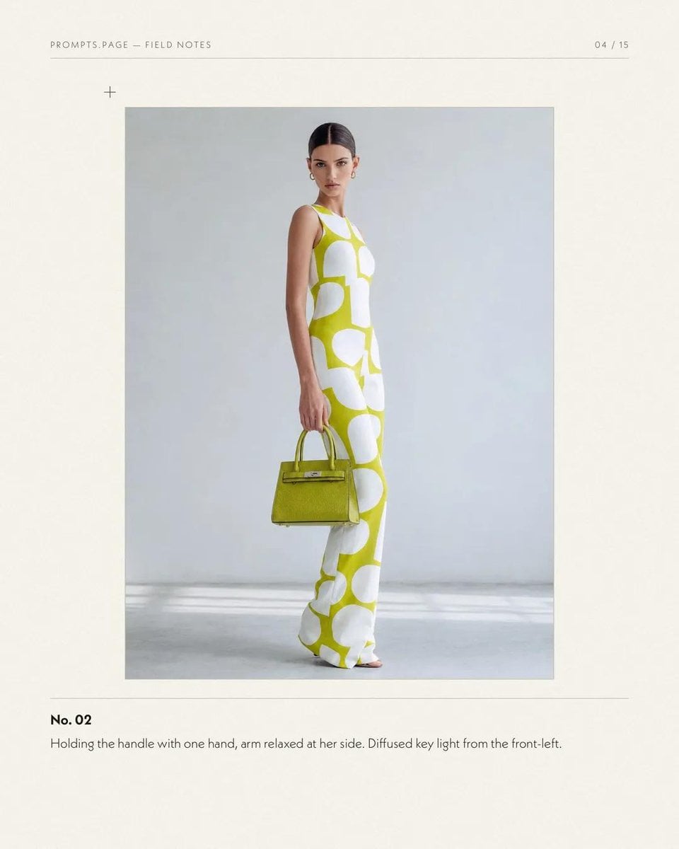 A professional editorial fashion photograph of a young woman with a sleek center