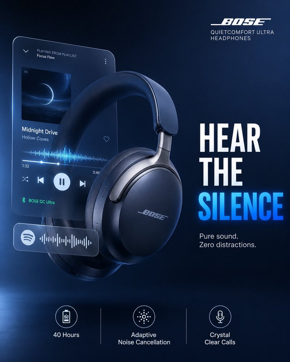 1. Sony Headphones, Midnight Blue Theme:

Ultra-realistic premium commercial adv
