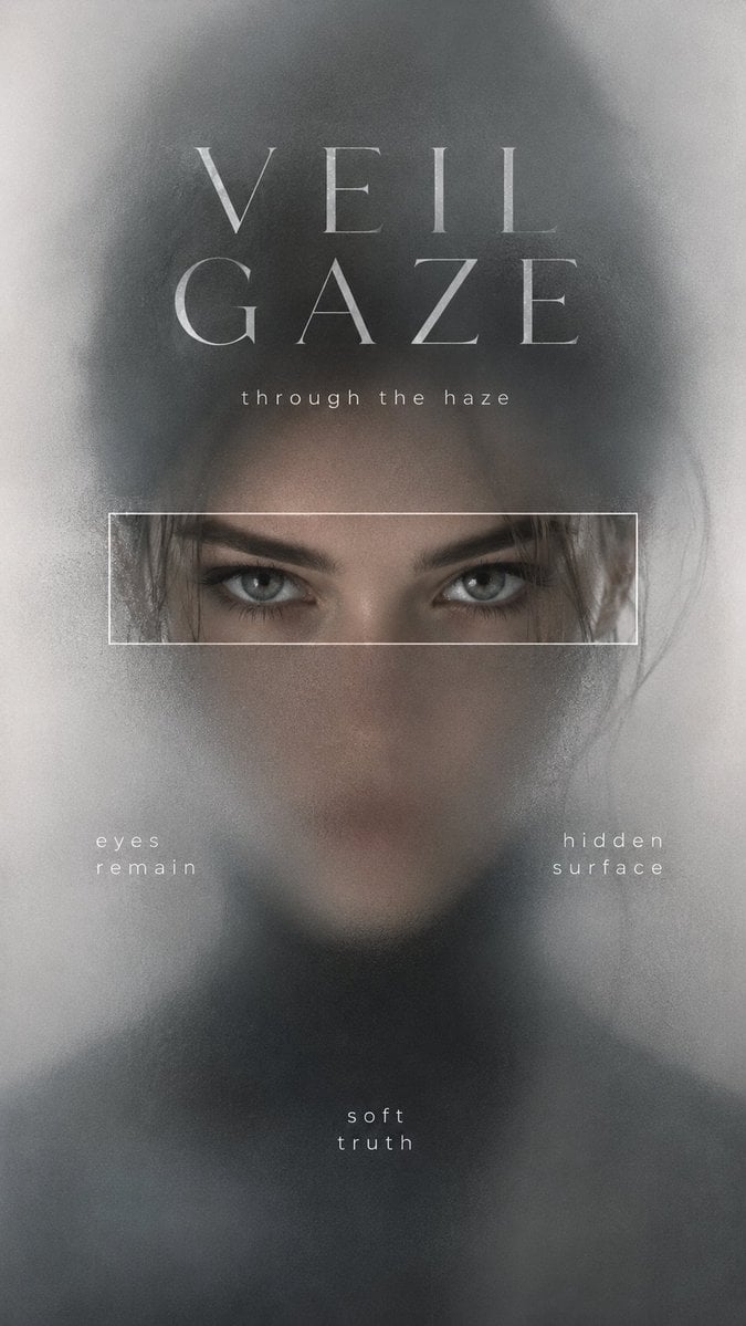 Create a 9:16 high-end blurred reveal portrait poster with a cinematic identity-