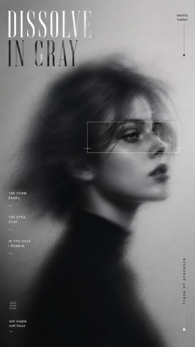 Create a 9:16 high-end blurred reveal portrait poster with a cinematic identity-