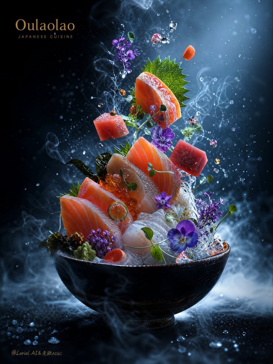 Create an ultra-premium cinematic food advertising poster for Oulaolao Japanese 