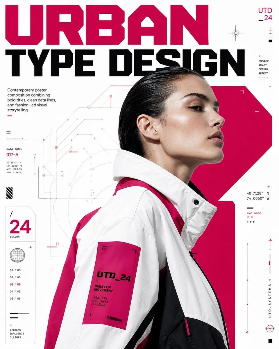 Conceptual futuristic editorial poster design featuring [Human] in a large side-