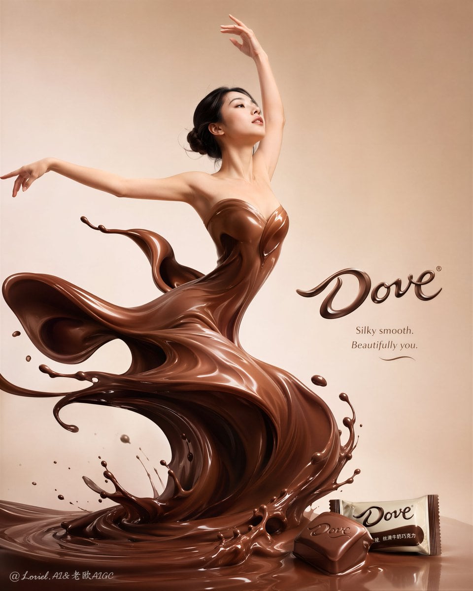 Create an ultra-premium commercial poster for **Dove**, designed as a **silk-gow