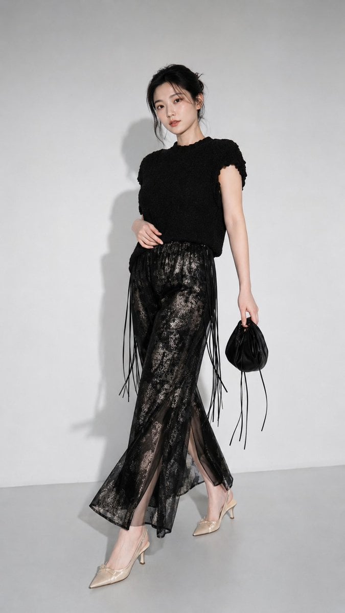 Create a realistic full-body studio fashion editorial portrait of an adult East 
