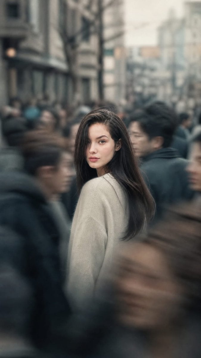 A cinematic still from an urban romance drama. In the center of the frame, the w
