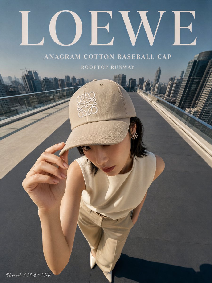 Create an ultra-premium editorial campaign poster for LOEWE featuring the Loewe 