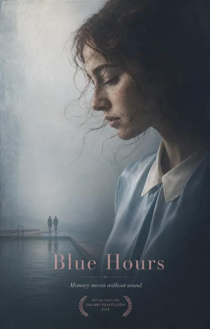 Minimalist art-house movie poster featuring a close-up portrait of [Human] weari