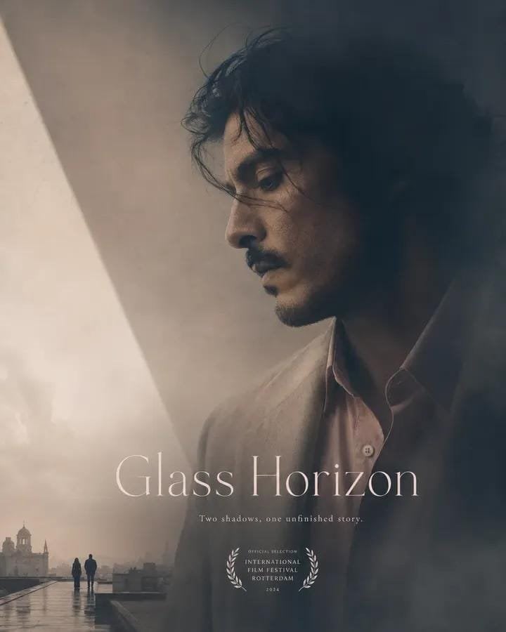 Minimalist art-house movie poster featuring a close-up portrait of [Human] weari