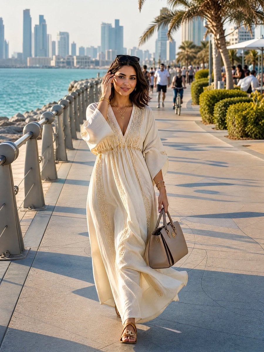 Create a stunning young STYLISH MODERN Arab woman with radiant fair olive skin, 