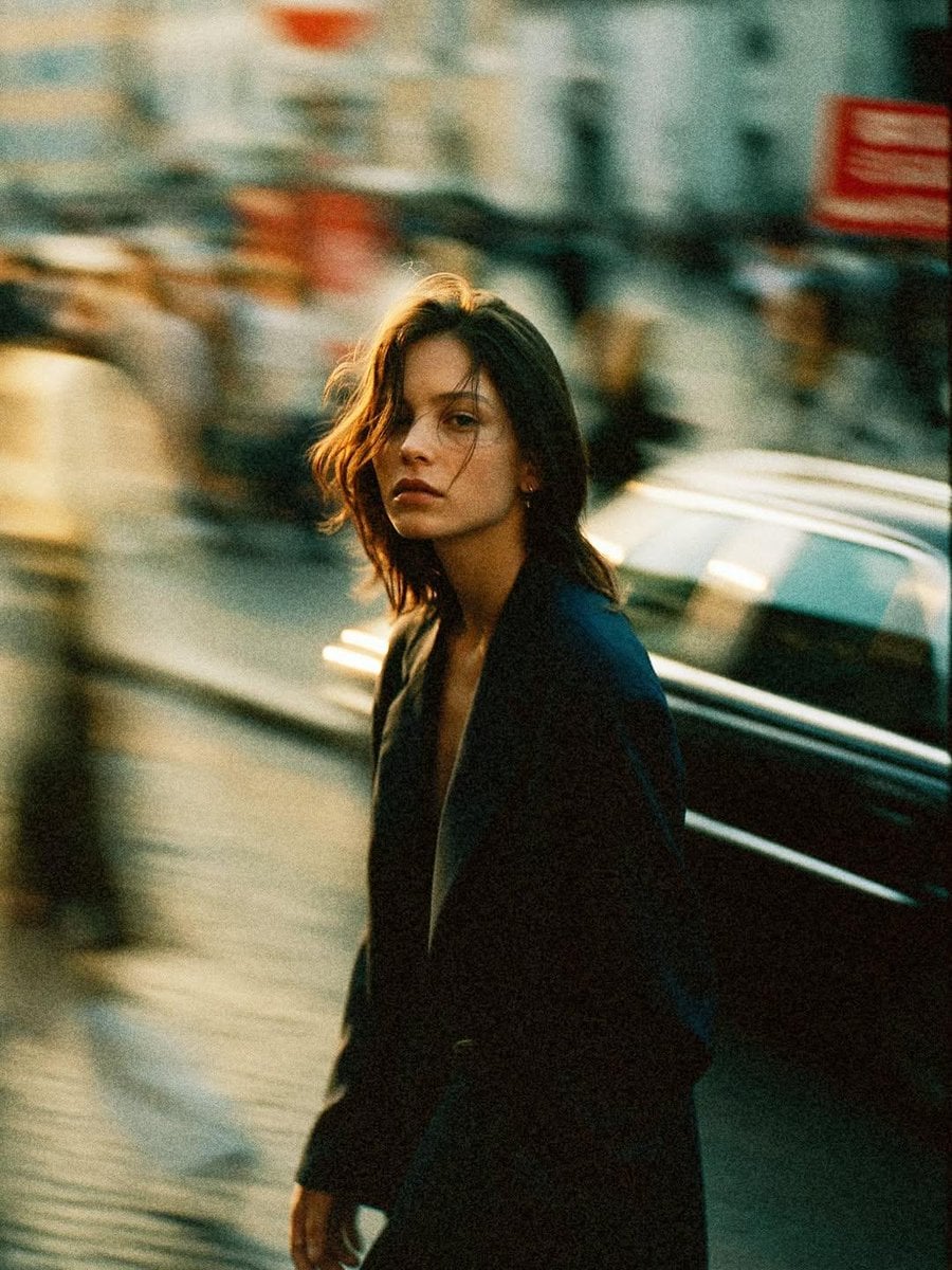 Create a cinematic 35mm analog film photo series featuring the same young adult 