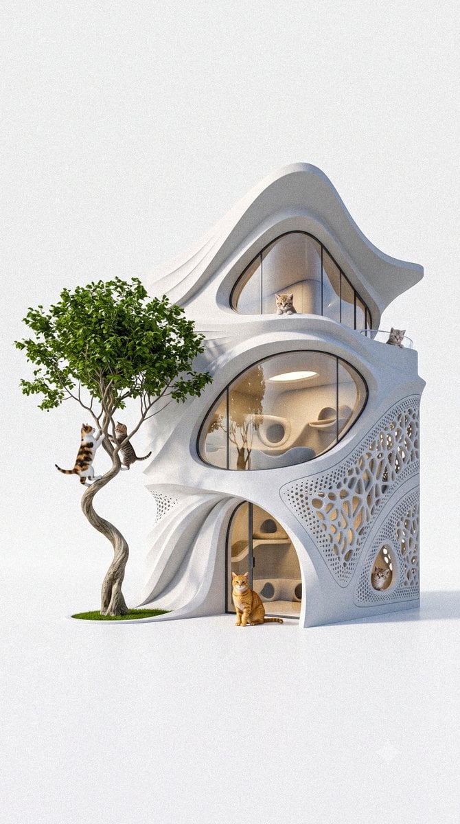 A breathtaking luxury cat house inspired by [Architecture Style], transformed in