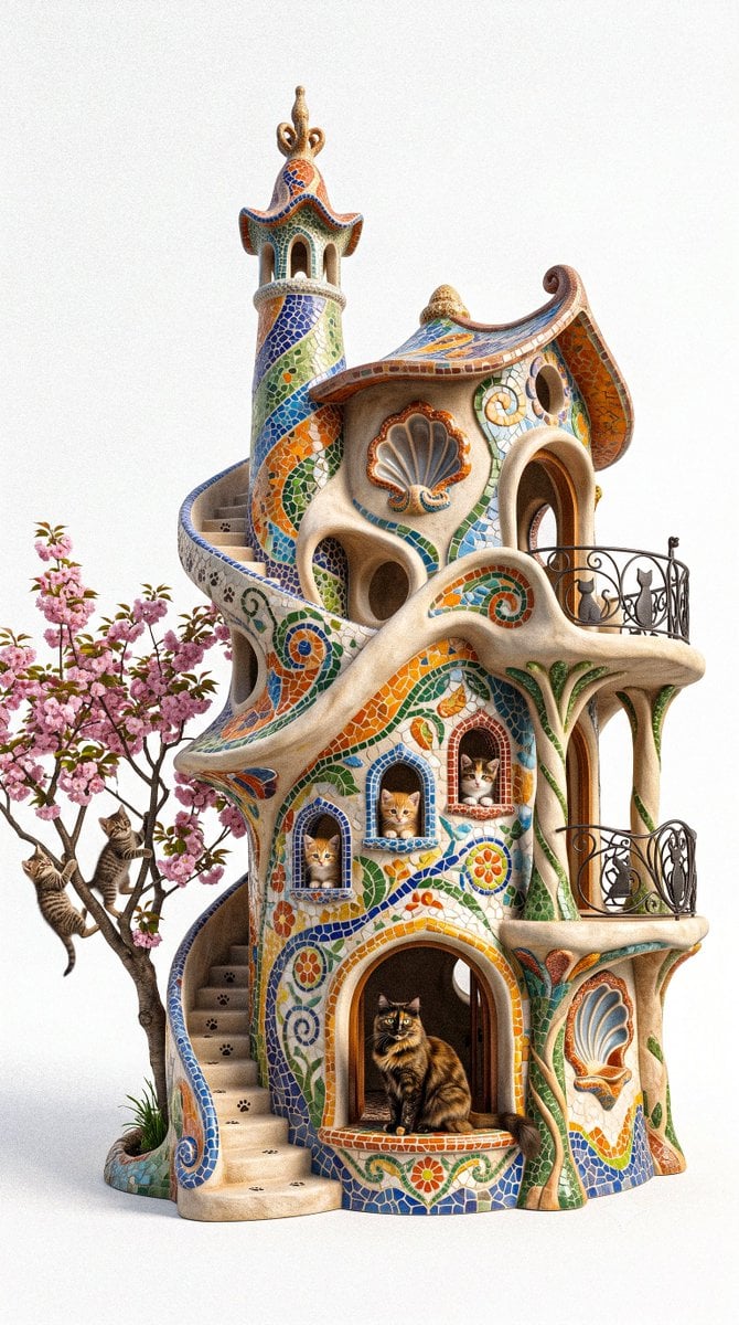 A breathtaking luxury cat house inspired by [Architecture Style], transformed in