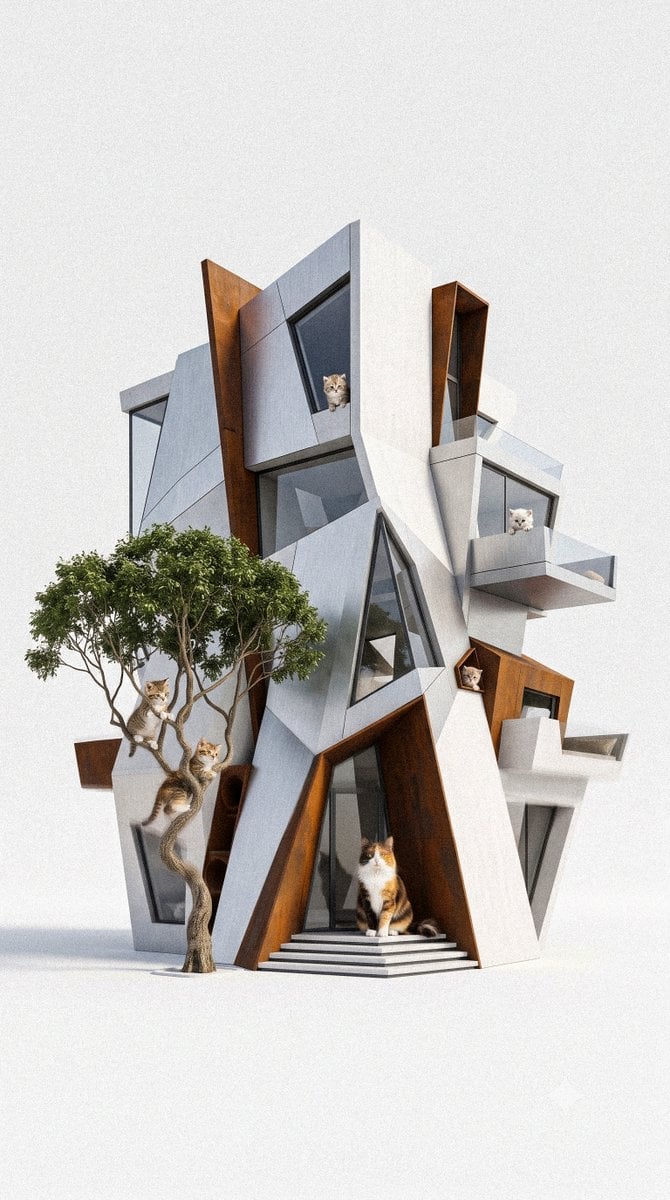 A breathtaking luxury cat house inspired by [Architecture Style], transformed in