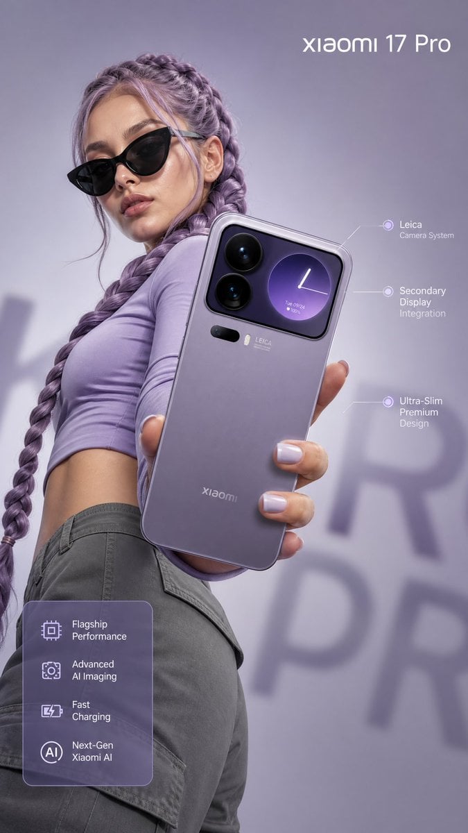 Ultra-realistic premium smartphone advertisement, featuring a confident young wo