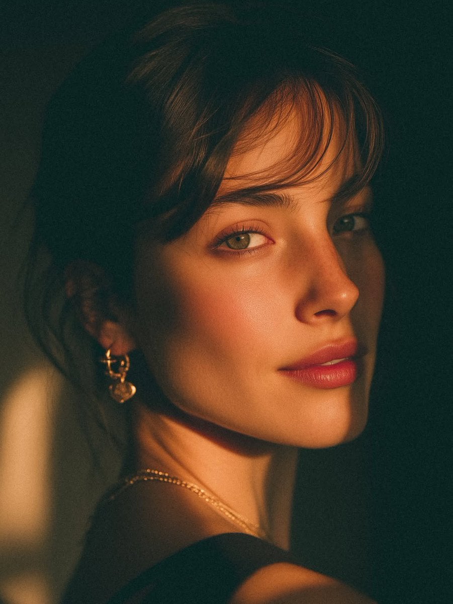 An ultra-realistic cinematic close-up portrait of a beautiful young woman, photo