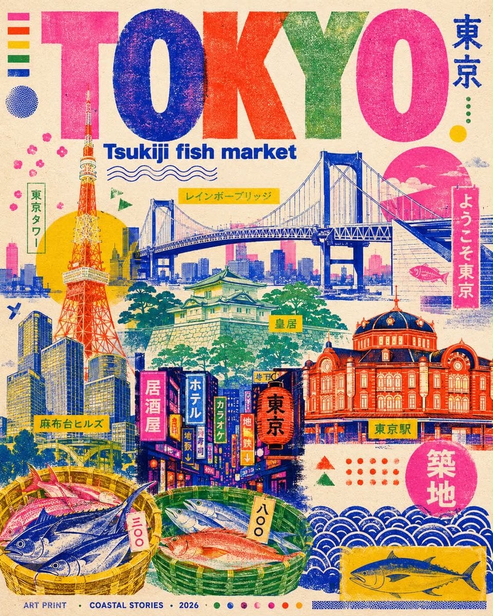 Create a stylish modern travel poster inspired by risography about [City Name]. 