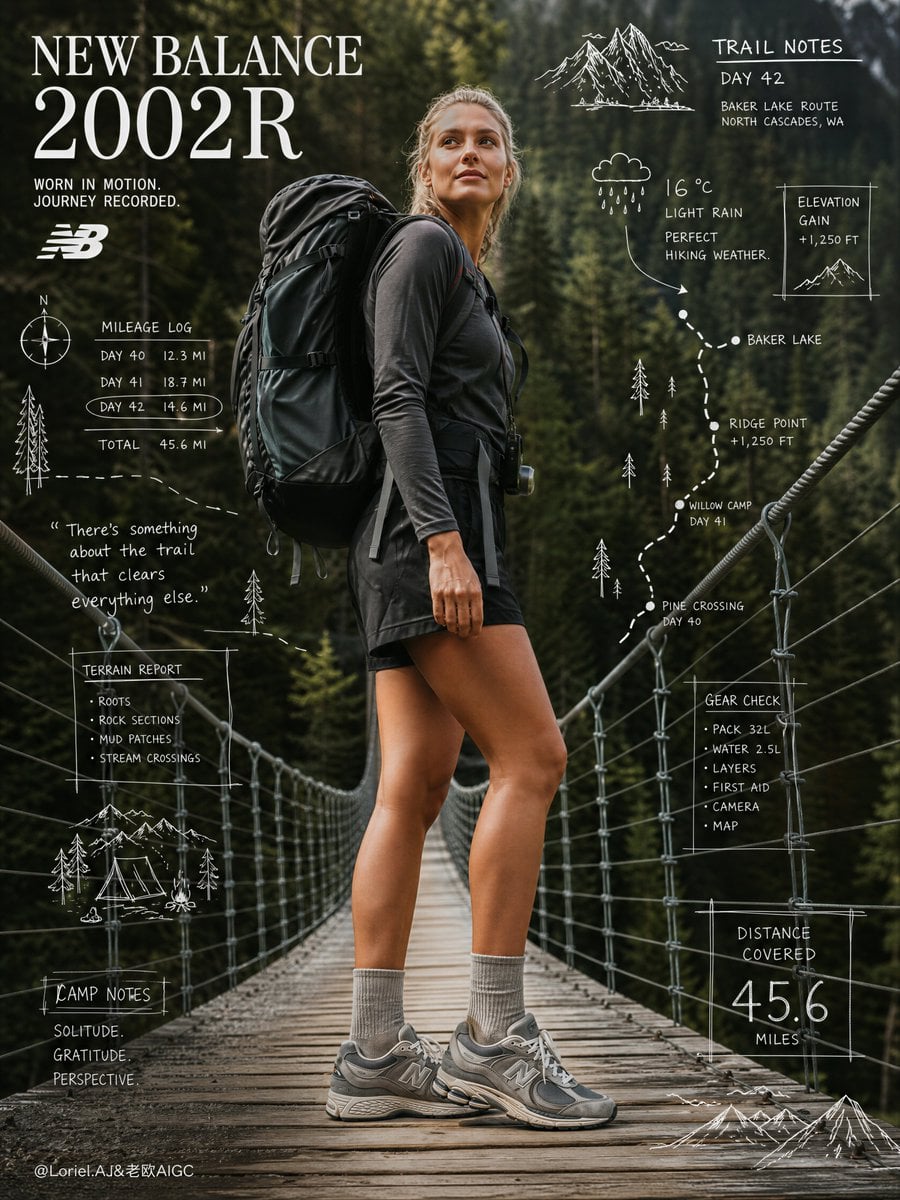 Create an ultra-premium editorial campaign poster for New Balance 2002R in a “De