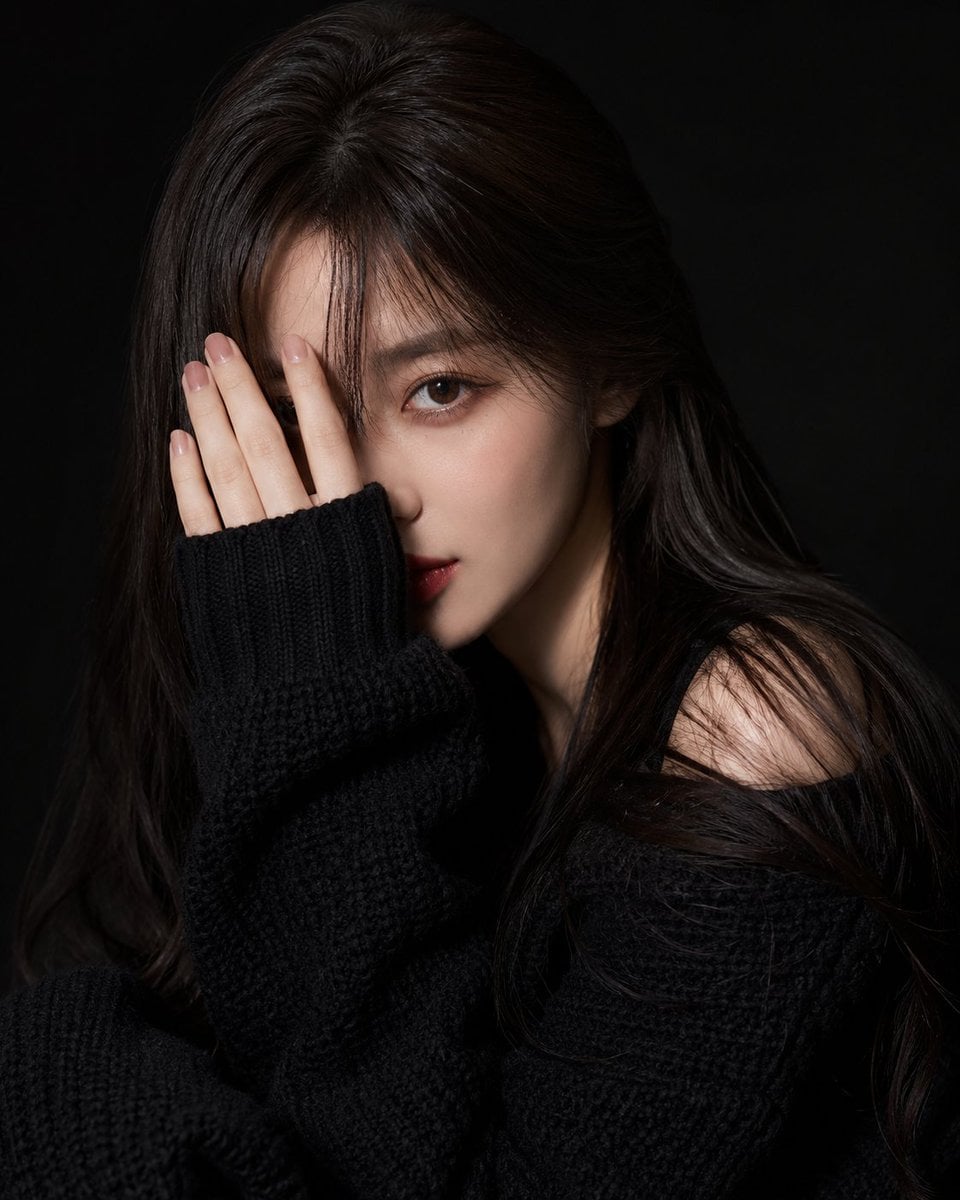 Ultra-realistic fashion beauty portrait of a stylish young woman with long silky