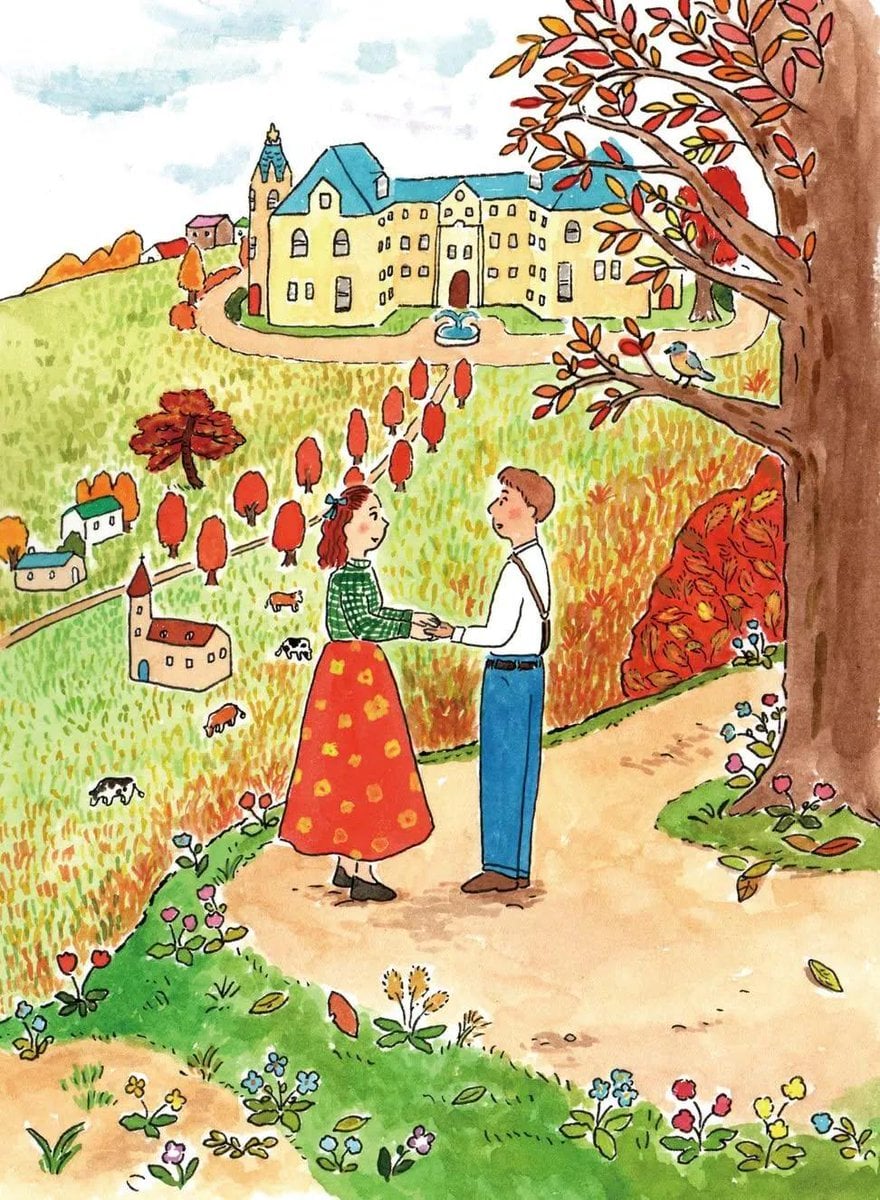 Whimsical hand-drawn watercolor and colored-pencil illustration of a peaceful ev