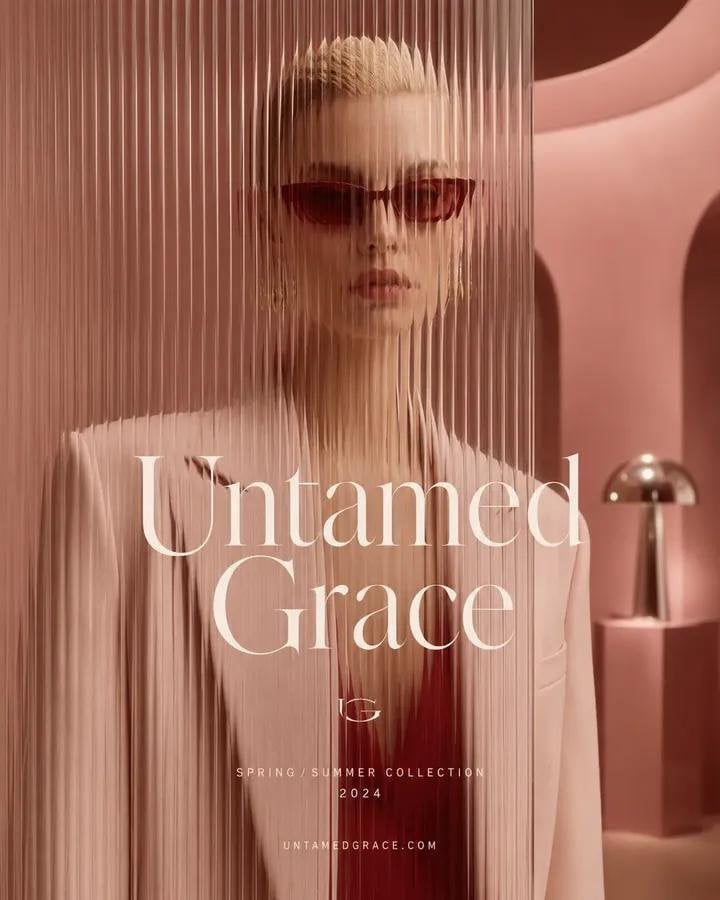 Minimalist luxury fashion advertisement featuring [Human] wearing [Clothing], vi