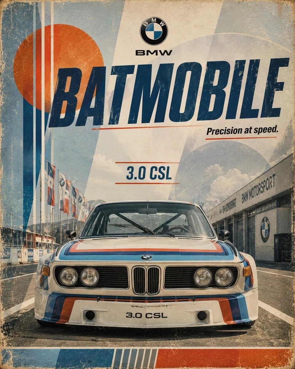 Retro motorsport poster for [Car], 4:5 vertical. Show a front-facing low-angle h