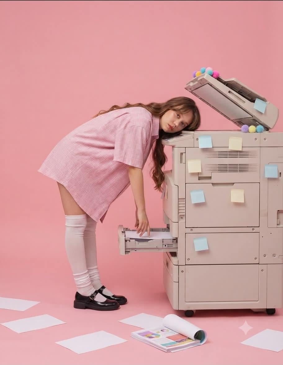 A highly realistic conceptual fashion editorial photograph of a young  woman sta