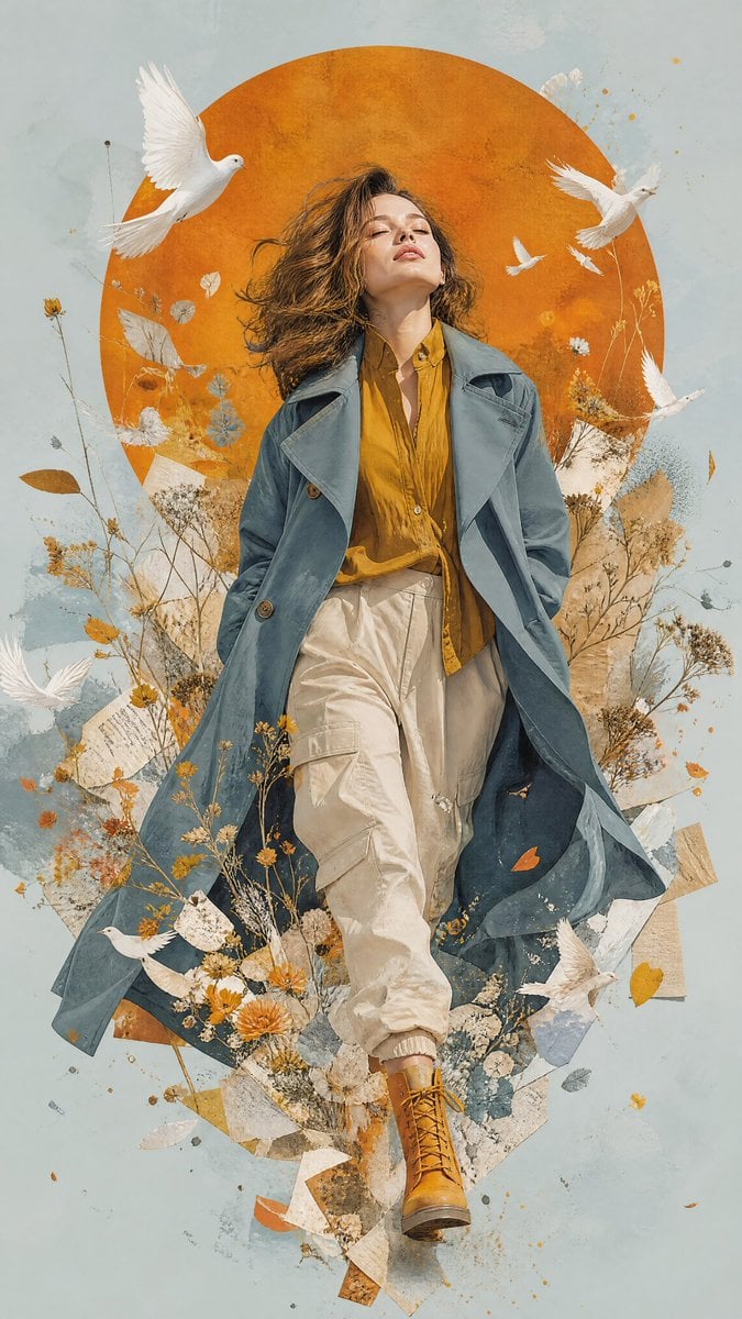 A premium contemporary mixed-media editorial illustration of a woman as the atta